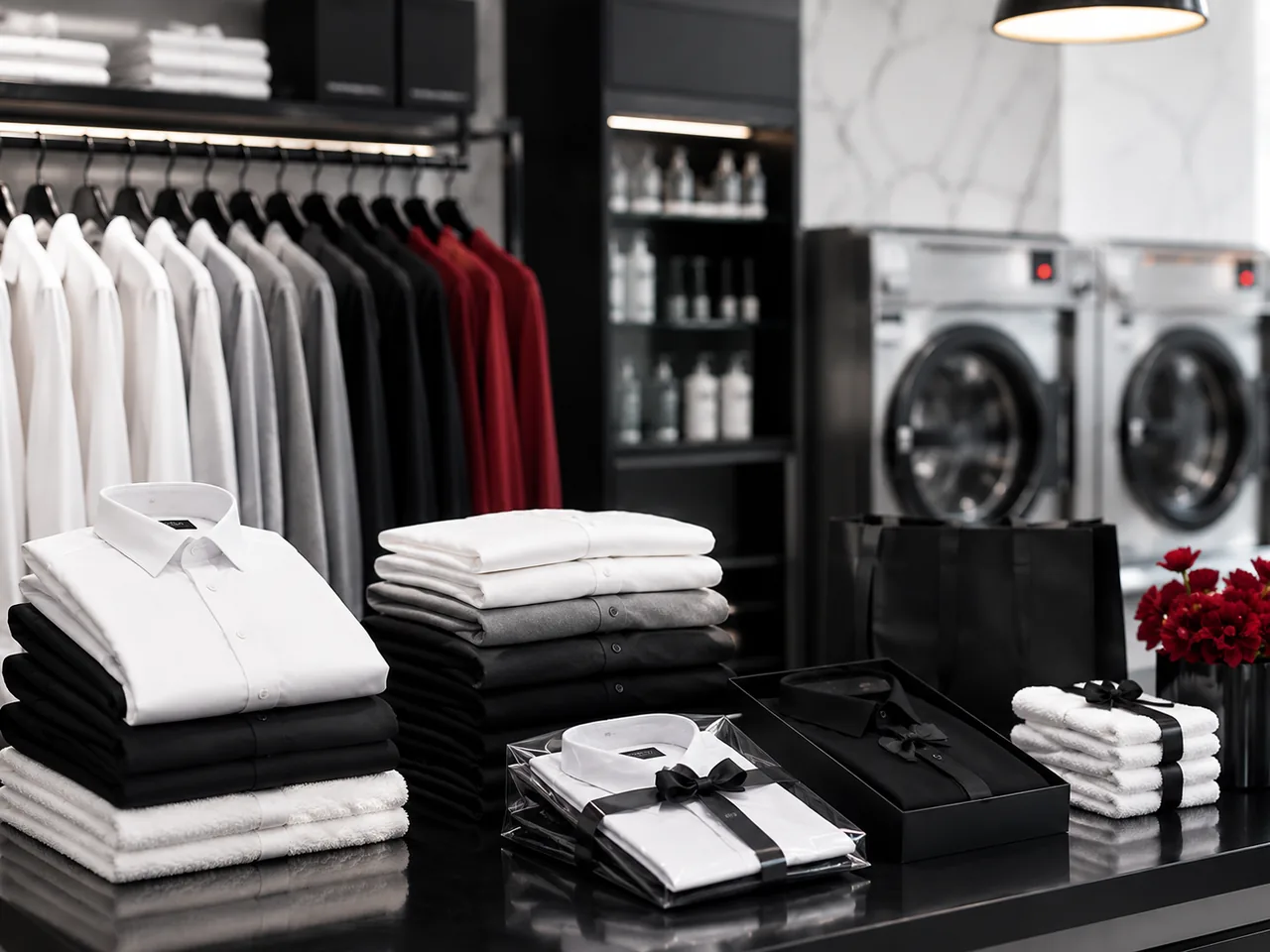 Pakaian lipat rapi dan kemasan laundry yang tertata di Bos Laundry